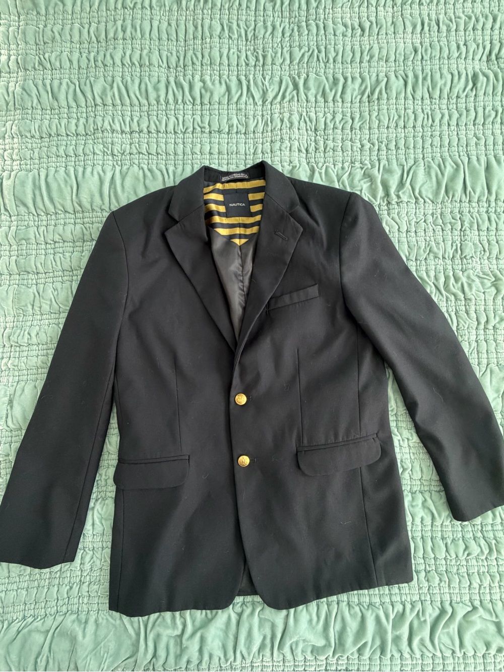 Nautica Black Blazer with Gold-Tone Buttons and Stripe Lining-16R